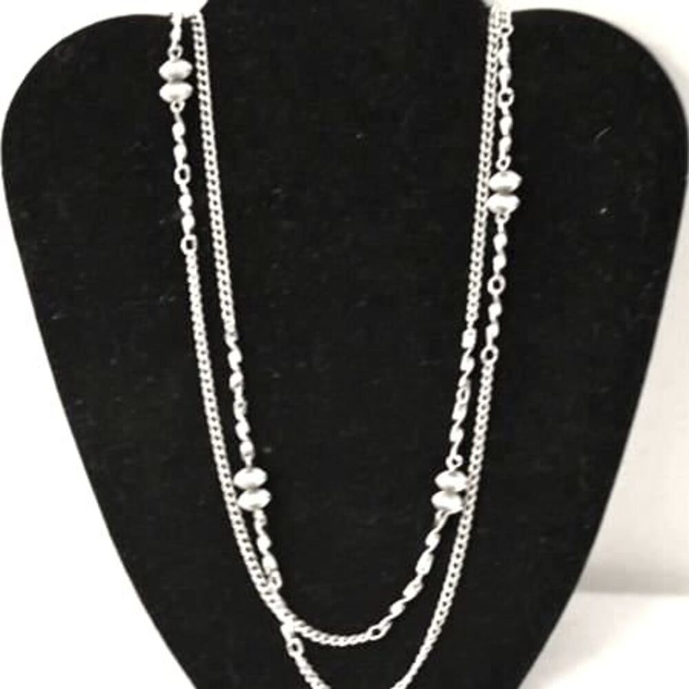 Vintage 36 inch Single Strand Silver Tone Chain Link Metal Beads Necklace